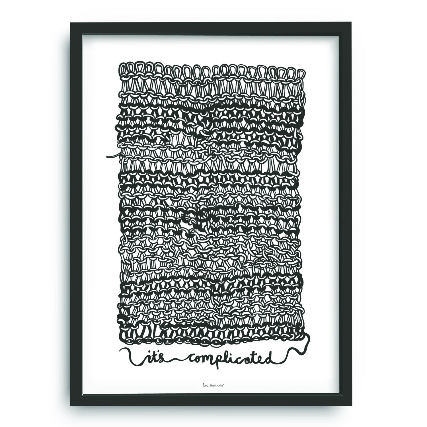 Plakat af motiv med sort strikketøj i en sort ramme